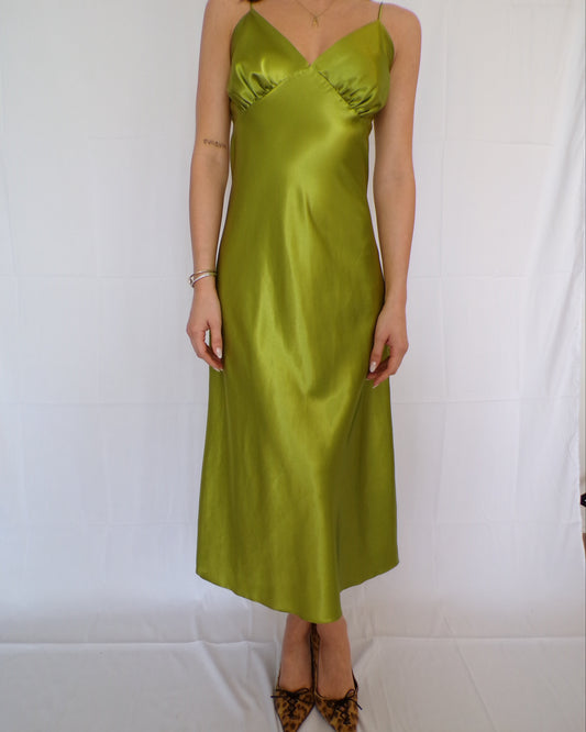 Stolen Studios x Onarin Green Silk Slip Dress