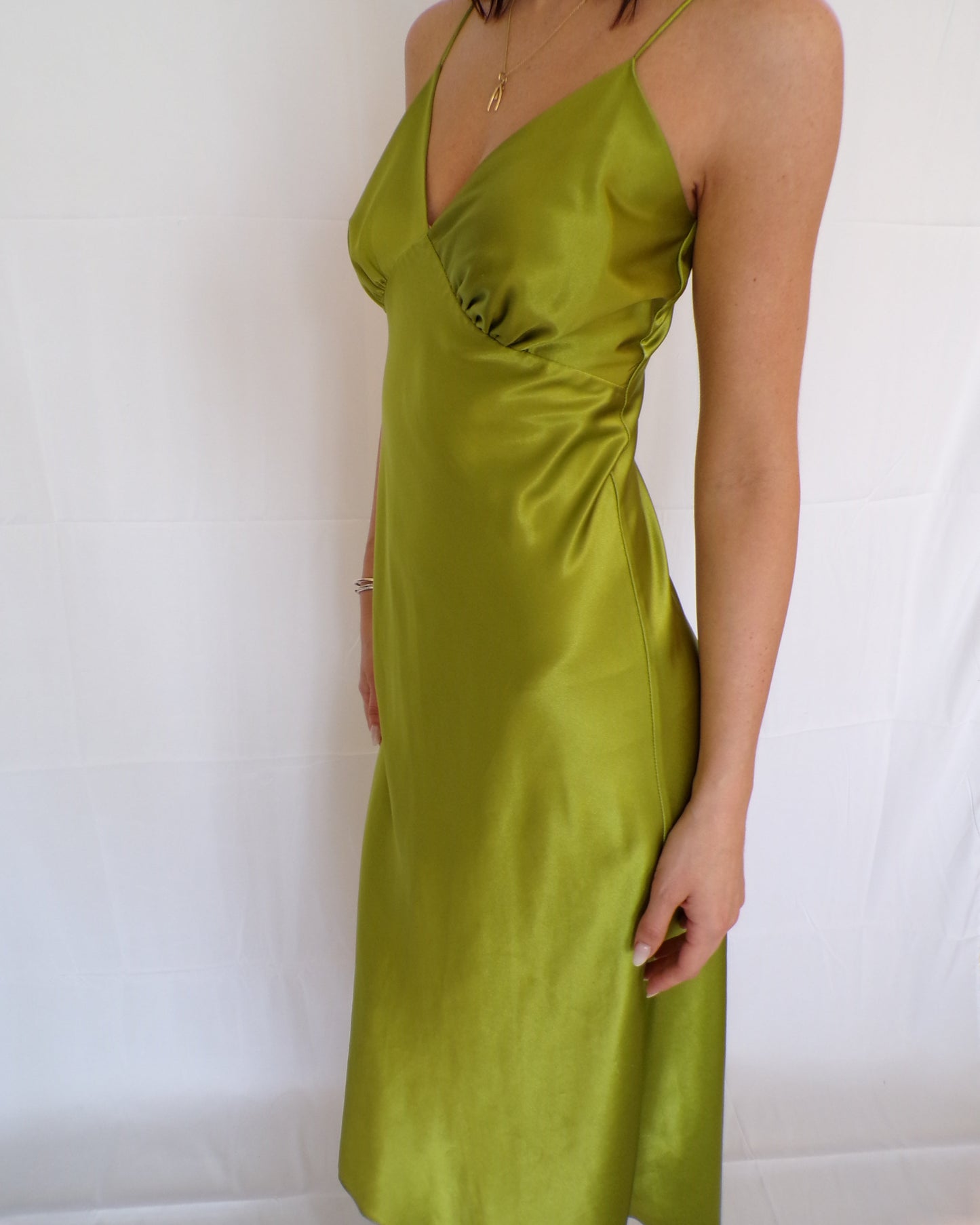 Stolen Studios x Onarin Green Silk Slip Dress