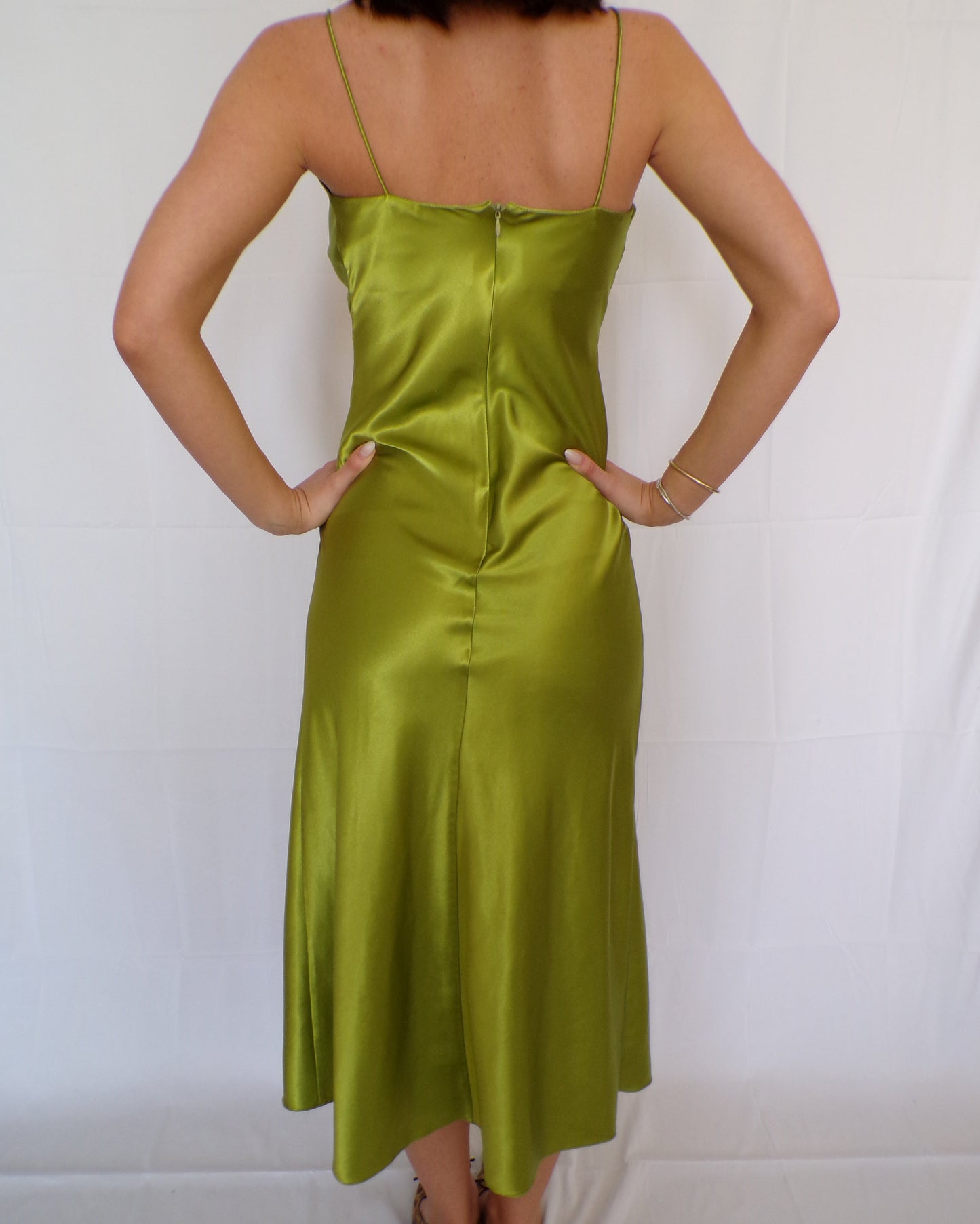 Stolen Studios x Onarin Green Silk Slip Dress
