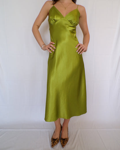 Stolen Studios x Onarin Green Silk Slip Dress